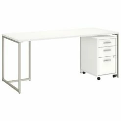 Bush Business Furniture Method By Kathy Ireland 72" Table Desk With File Cabinet In White