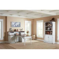 Martin Furniture Durham Rustic Wood Writing Table Office Desk In White -CYMAX Sales 1786645 13 L