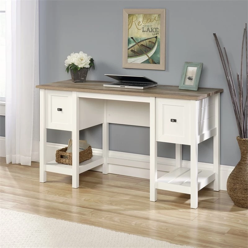 Scranton & Co Contemporary Wood Computer Desk In Soft White/Oak 4 Scranton & Co Contemporary Wood Computer Desk In Soft White/Oak - Image 2