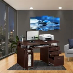 Scranton & Co Transitional Wood Computer Office Desk With Storage In Chocolate -CYMAX Sales 1786865 15 L