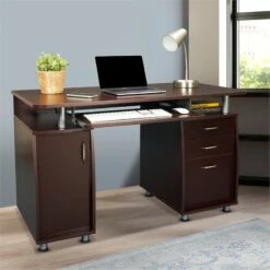 Scranton & Co Transitional Wood Computer Office Desk With Storage In Chocolate -CYMAX Sales 1786865 16 L