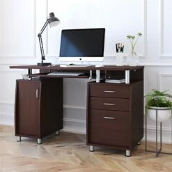 Scranton & Co Transitional Wood Computer Office Desk With Storage In Chocolate -CYMAX Sales 1786865 17 L