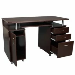 Scranton & Co Transitional Wood Computer Office Desk With Storage In Chocolate -CYMAX Sales 1786865 21 L