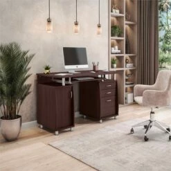Scranton & Co Transitional Wood Computer Office Desk With Storage In Chocolate -CYMAX Sales 1786865 24 L