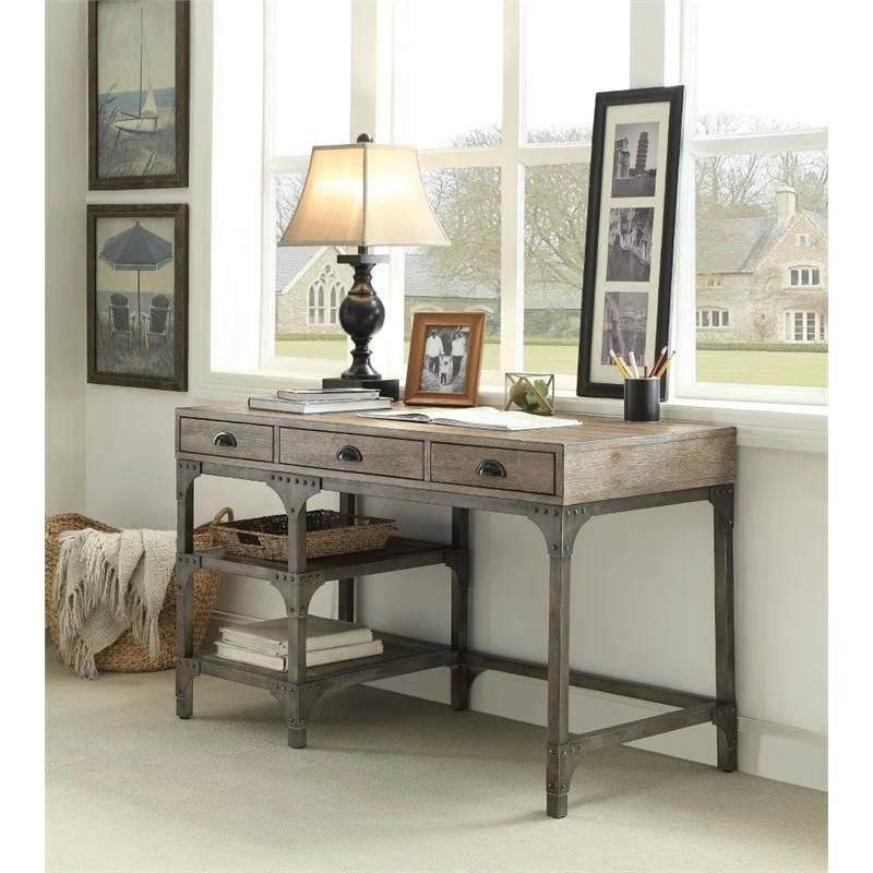 Scranton & Co Writing Desk In Weathered Oak And Antique Silver 4 Scranton & Co Writing Desk In Weathered Oak And Antique Silver - Image 2