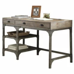 Scranton & Co Writing Desk In Weathered Oak And Antique Silver