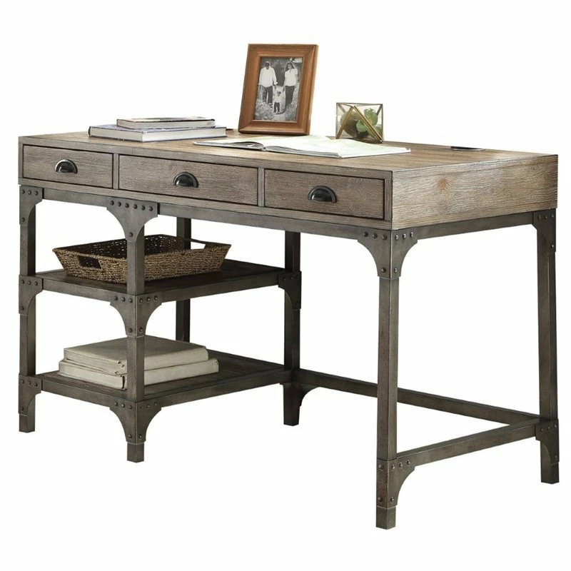Scranton & Co Writing Desk In Weathered Oak And Antique Silver 3 Scranton & Co Writing Desk In Weathered Oak And Antique Silver