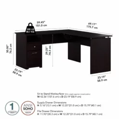 Bush Furniture Cabot 60W 3 Position L Shaped Sit Stand Desk In Espresso Oak -CYMAX Sales 1797305 22 L 1