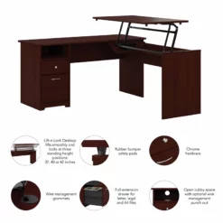 Bush Furniture Cabot 60W 3 Position L Shaped Sit To Stand Desk In Harvest Cherry -CYMAX Sales 1797306 35 L