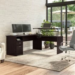 Cabot 72W 3 Position Sit To Stand L Desk In White - Engineered Wood -CYMAX Sales 1797315 22 L