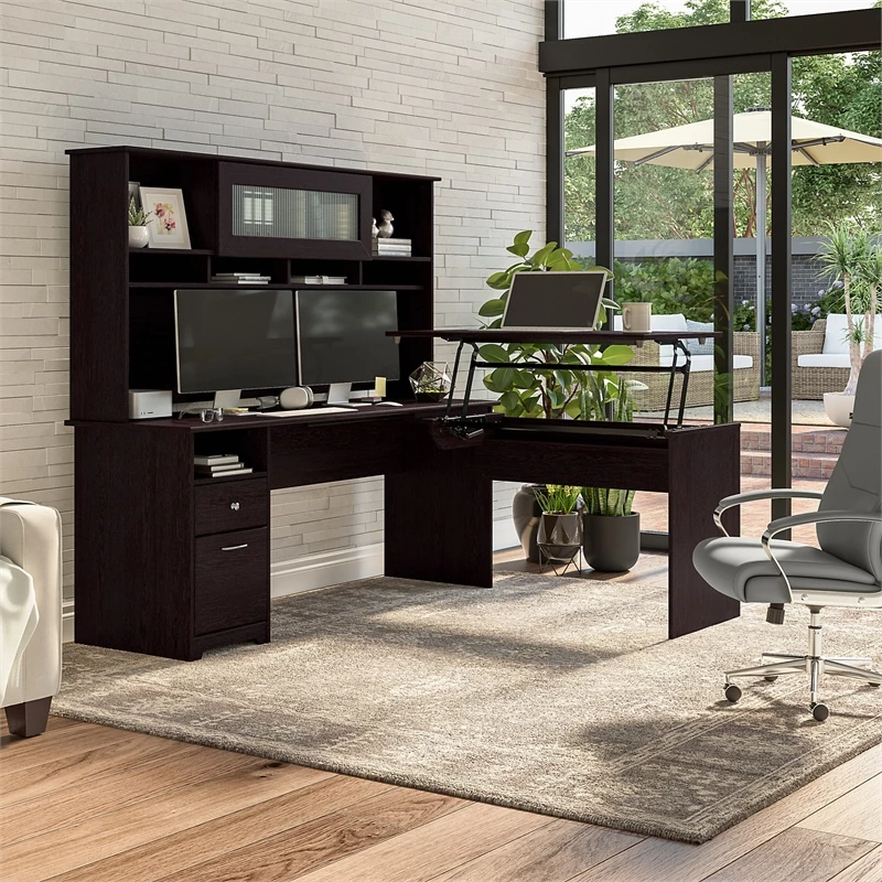 Bush Cabot 3 Position L Shaped Sit To Stand Desk With Hutch In Espresso 10 Bush Cabot 3 Position L Shaped Sit To Stand Desk With Hutch In Espresso - Image 8