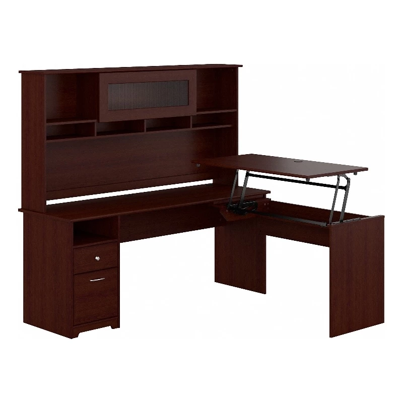 Bush Cabot 3 Position L Shaped Sit To Stand Desk With Hutch In Espresso 3 Bush Cabot 3 Position L Shaped Sit To Stand Desk With Hutch In Espresso