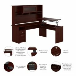 Bush Cabot 3 Position L Shaped Sit To Stand Desk With Hutch In Espresso 24 Bush Cabot 3 Position L Shaped Sit To Stand Desk With Hutch In Espresso -CYMAX Sales 1797320 37 L