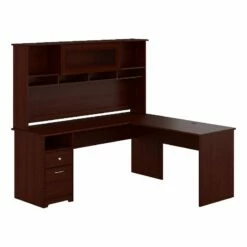 Cabot 72W L Shaped Desk With Hutch And Drawers In Modern Gray - Engineered Wood