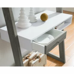 Bowery Hill Writing Desk In Dark Gray And White -CYMAX Sales 1804668 2 L