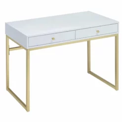 Bowery Hill Writing Desk In White And Brass -CYMAX Sales 1804900 L