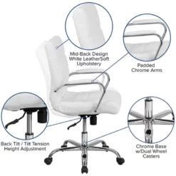Scranton & Co Contemporary Faux Leather Mid Back Swivel Office Chair In White -CYMAX Sales 1805109 11 L
