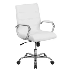 Scranton & Co Contemporary Faux Leather Mid Back Swivel Office Chair In White
