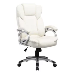 Atlin Designs Modern Faux Leather Executive Padded Office Chair In White
