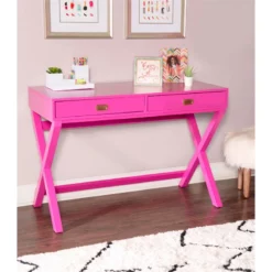 Linon Peggy Wood Two Drawer Writing Desk In Pink 23 Linon Peggy Wood Two Drawer Writing Desk In Pink -CYMAX Sales 1814209 18 L