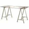 Bowery Hill World Map Glass Top Writing Desk In Nickel