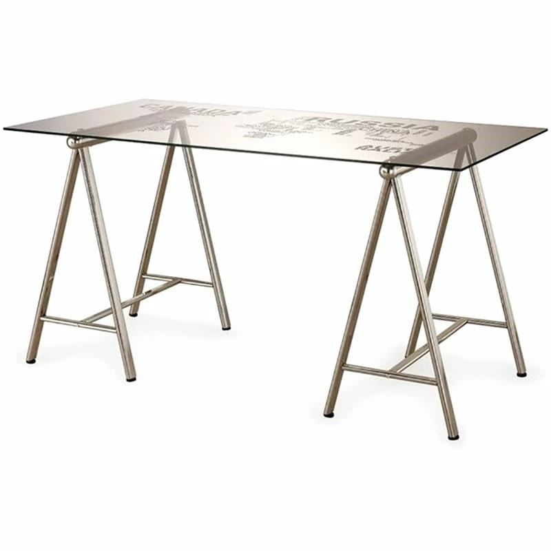 Bowery Hill World Map Glass Top Writing Desk In Nickel 3 Bowery Hill World Map Glass Top Writing Desk In Nickel