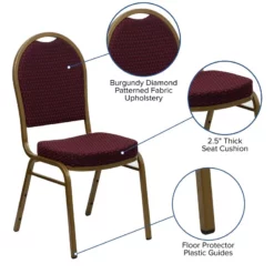 Bowery Hill Fabric Upholstered Dome Back Banquet Stacking Chair In Burgundy Red -CYMAX Sales 1816162 8 L