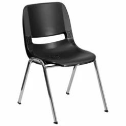 Bowery Hill Ergonomic Shell Stacking Chair In Black