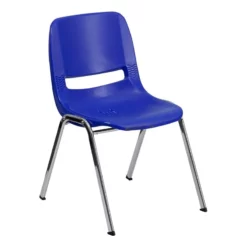 Bowery Hill Chrome/Plastic Ergonomic Shell Stacking Chair In Blue/Chrome