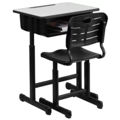 Bowery Hill Wood/Plastic Adjustable Height Classroom Desk In Black/Natural -CYMAX Sales 1816520 6 L