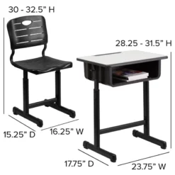 Bowery Hill Wood/Plastic Adjustable Height Classroom Desk In Black/Natural -CYMAX Sales 1816520 8 L