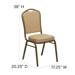 Bowery Hill Fabric/Metal Crown Back Banquet Stacking Chair In Beige/Gold -CYMAX Sales 1816578 11 L
