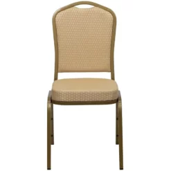 Bowery Hill Fabric/Metal Crown Back Banquet Stacking Chair In Beige/Gold -CYMAX Sales 1816578 3 L
