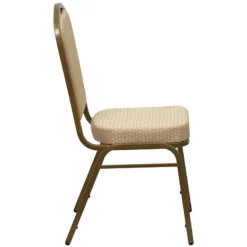 Bowery Hill Fabric/Metal Crown Back Banquet Stacking Chair In Beige/Gold -CYMAX Sales 1816578 4 L