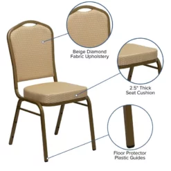 Bowery Hill Fabric/Metal Crown Back Banquet Stacking Chair In Beige/Gold -CYMAX Sales 1816578 8 L