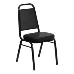 Bowery Hill Vinyl/Metal Trapezoid Back Banquet Stacking Chair In Black