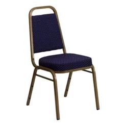 Bowery Hill Fabric/Metal Trapezoid Back Banquet Stacking Chair In Navy