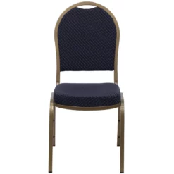 Bowery Hill Fabric/Metal Dome Back Banquet Stacking Chair In Blue -CYMAX Sales 1816591 3 L