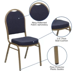 Bowery Hill Fabric/Metal Dome Back Banquet Stacking Chair In Blue -CYMAX Sales 1816591 9 L