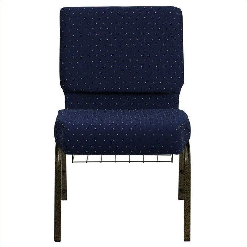 Bowery Hill Patterned Church Stacking Chair In Navy Blue 4 Bowery Hill Patterned Church Stacking Chair In Navy Blue - Image 2