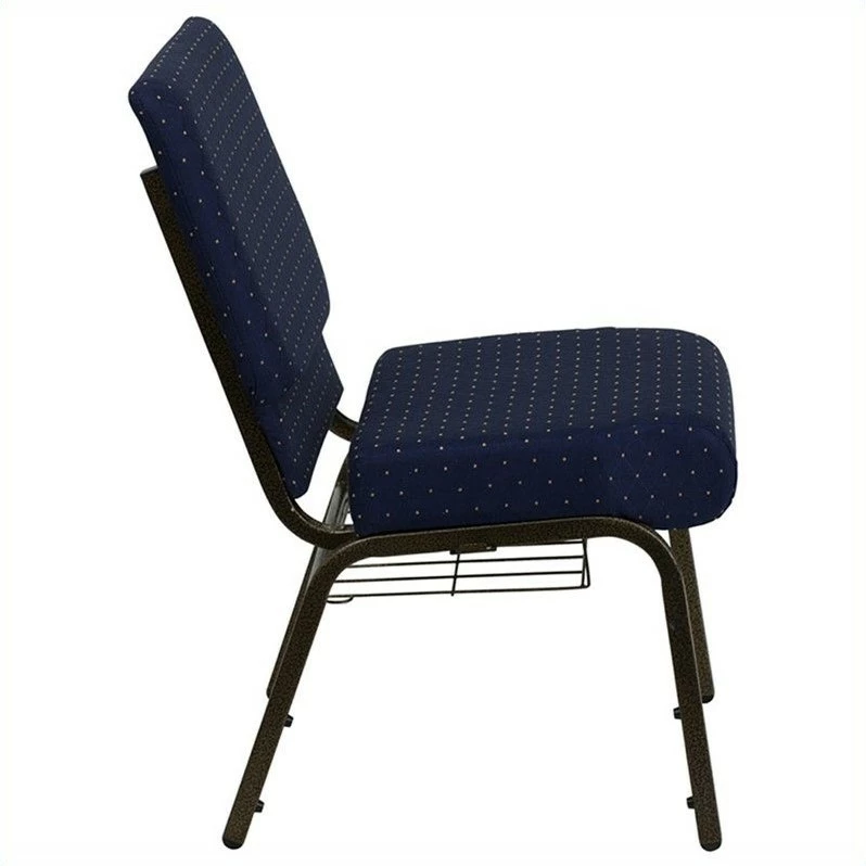 Bowery Hill Patterned Church Stacking Chair In Navy Blue 5 Bowery Hill Patterned Church Stacking Chair In Navy Blue - Image 3