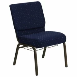 Bowery Hill Patterned Church Stacking Chair In Navy Blue