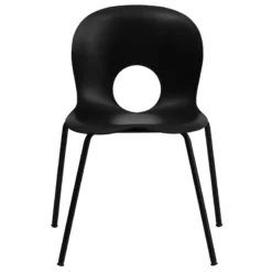 Bowery Hill Metal/Plastic Designer Cutout Back Stacking Chair In Black -CYMAX Sales 1816617 2 L