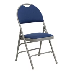 Bowery Hill Steel Metal/Fabric Folding Chair In Navy And Gray
