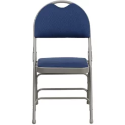 Bowery Hill Steel Metal/Fabric Folding Chair In Navy And Gray -CYMAX Sales 1816660 3 L