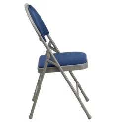 Bowery Hill Steel Metal/Fabric Folding Chair In Navy And Gray -CYMAX Sales 1816660 4 L