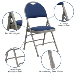 Bowery Hill Steel Metal/Fabric Folding Chair In Navy And Gray -CYMAX Sales 1816660 6 L