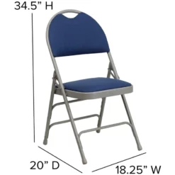Bowery Hill Steel Metal/Fabric Folding Chair In Navy And Gray -CYMAX Sales 1816660 7 L
