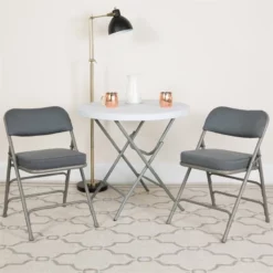 Bowery Hill Upholstered Metal Folding Chair In Gray -CYMAX Sales 1816661 2 L