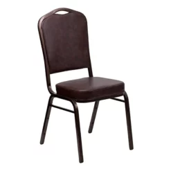 Bowery Hill Vinyl/Metal Crown Back Banquet Stacking Chair In Brown